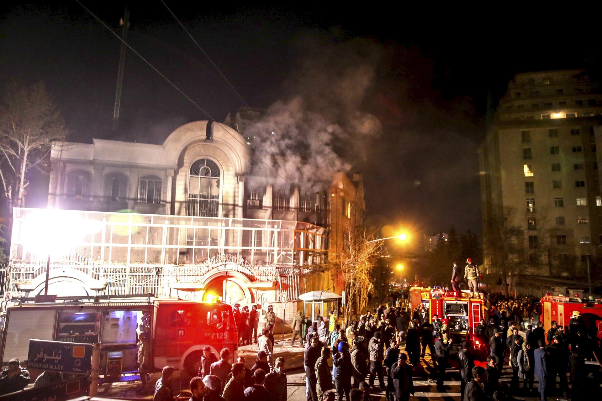 Flames rise outside Saudi Embassy in Tehran