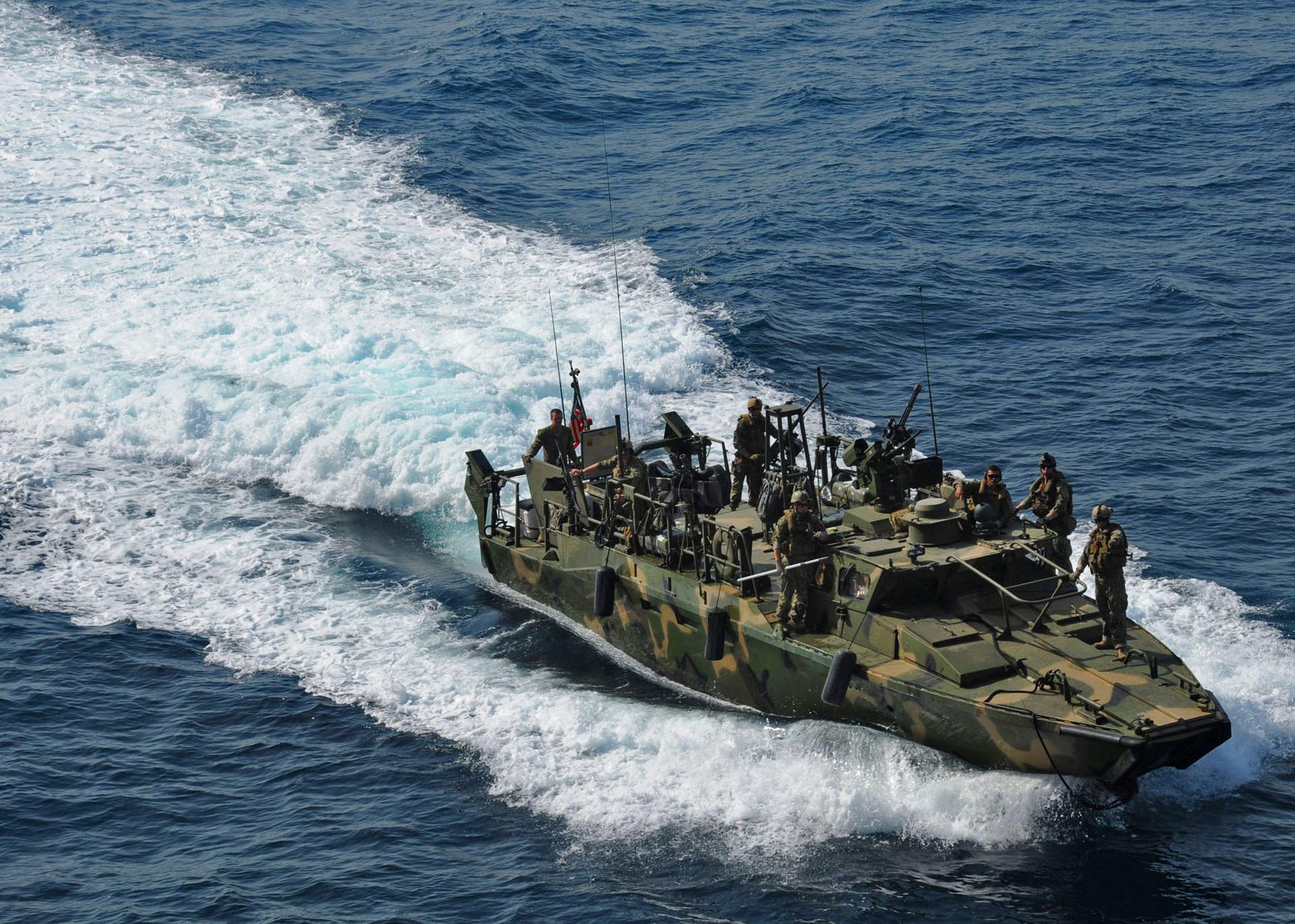A riverine command boat from Riverine Detachment 23 operates during a maritime air support operations center exercise in the Persian Gulf in this June 12, 2012 handout photo, provided by the U.S. Navy, January 12, 2016.
