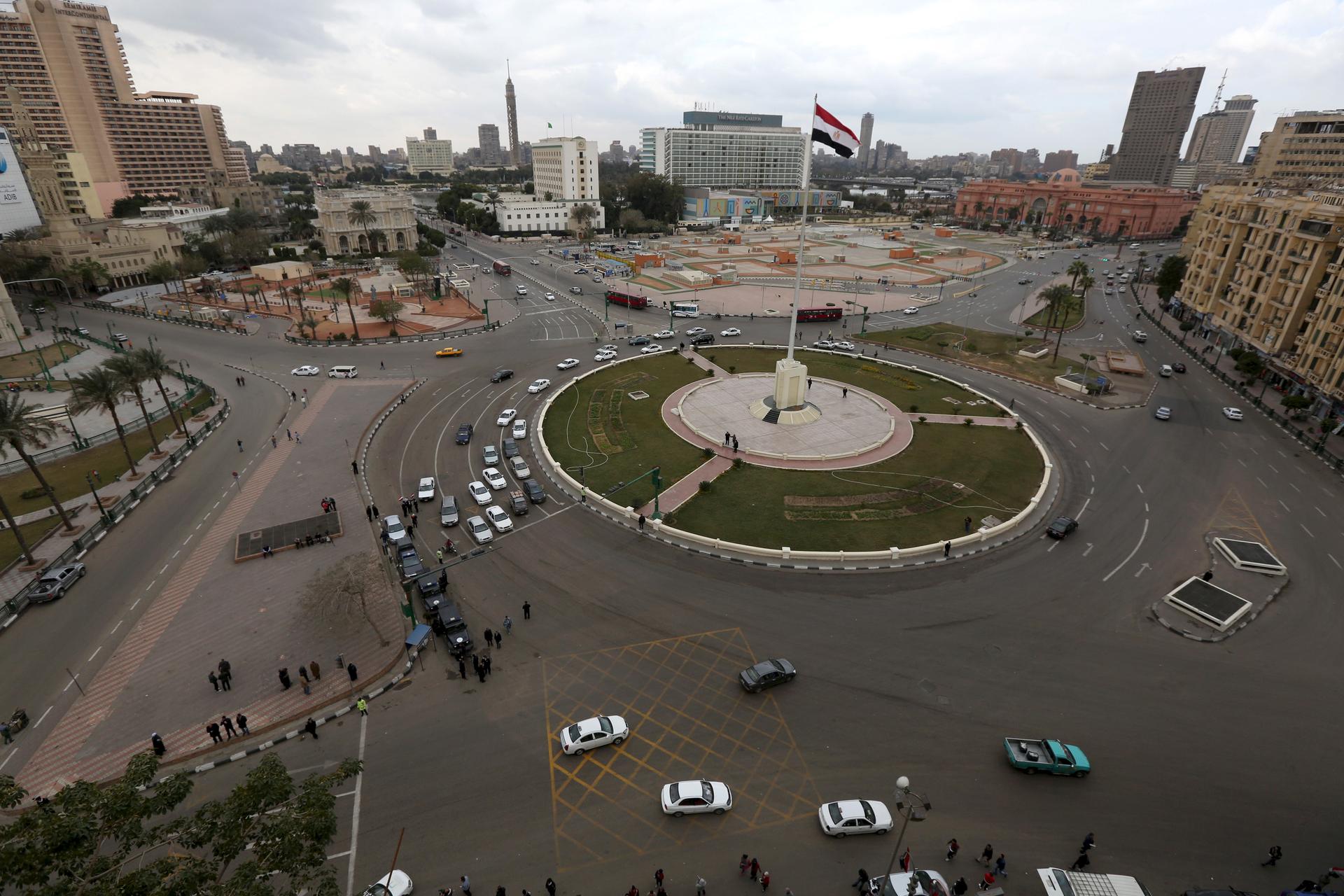 A general view of Tahrir Square during the fifth anniversary of the uprising that ended 30-year reign of Hosni Mubarak in Cairo, Egypt on January 25, 2016. 