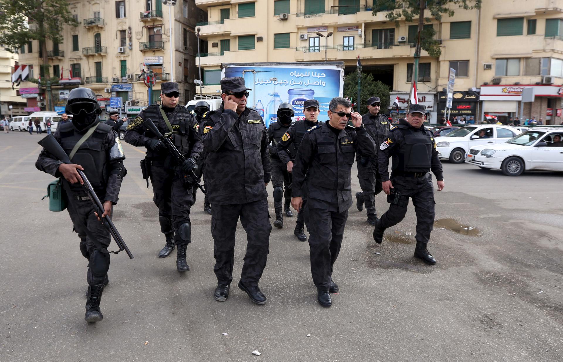 Egyptian police made a show of force in Cairo’s iconic Tahrir Square on January 25, 2016, as small pro-government demonstrations took place on the fifth anniversary of the uprising that toppled former dictator, Hosni Mubarak.