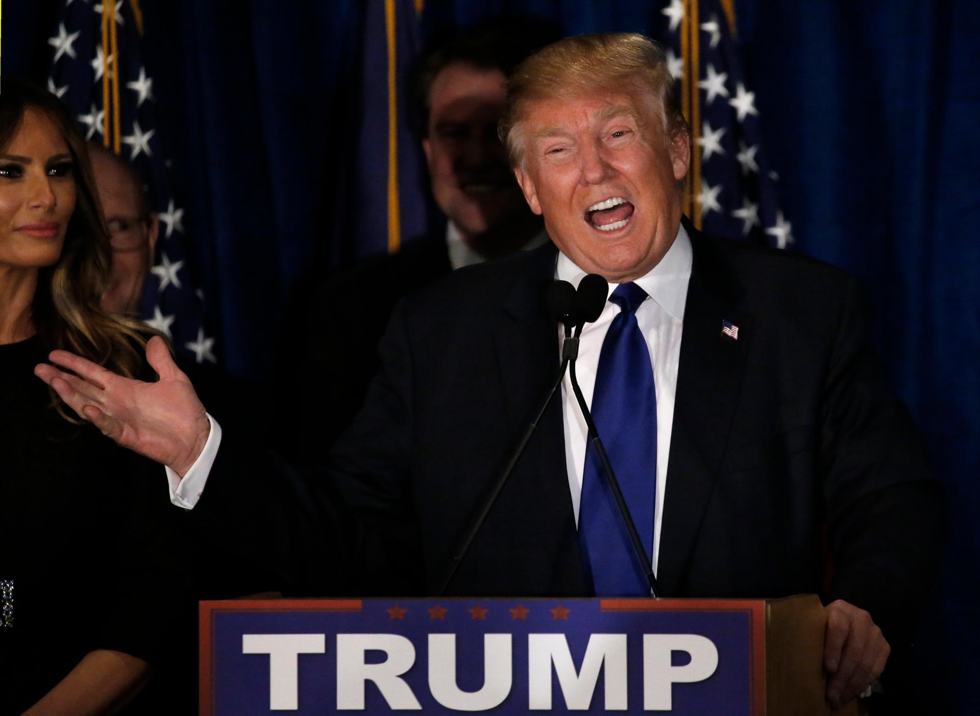Donald Trump speaks after winning New Hampshire's GOP primary
