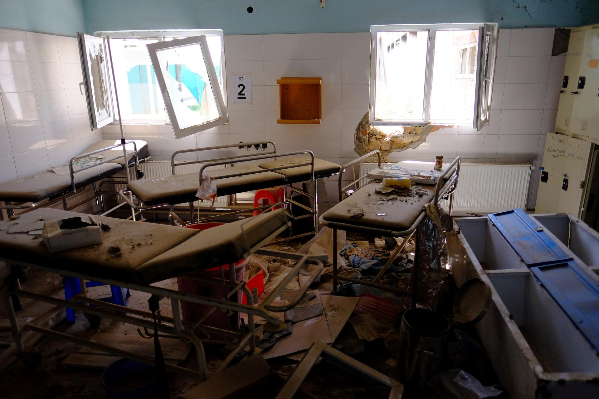 Hospital beds lay in the Medecins Sans Frontieres hospital in Kunduz, Afghanistan on April 26, 2016, about six months after an American airstrike killed dozens of patients, some of whom burned to death in their beds.