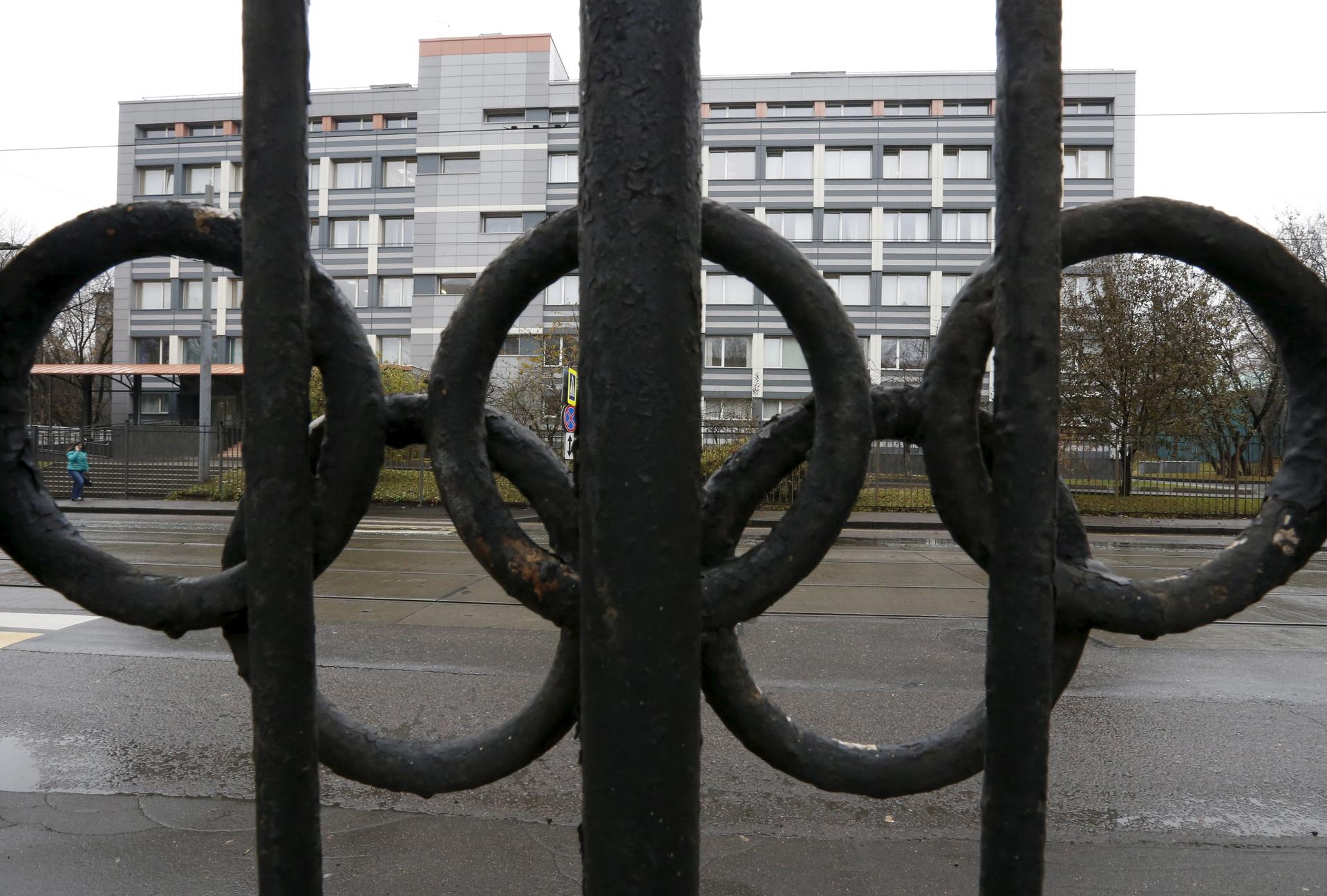 A view through a fence, decorated with the Olympic rings, shows a building which houses a laboratory accredited by the World Anti-Doping Agency (WADA), in Moscow, Russia on November 11, 2015.