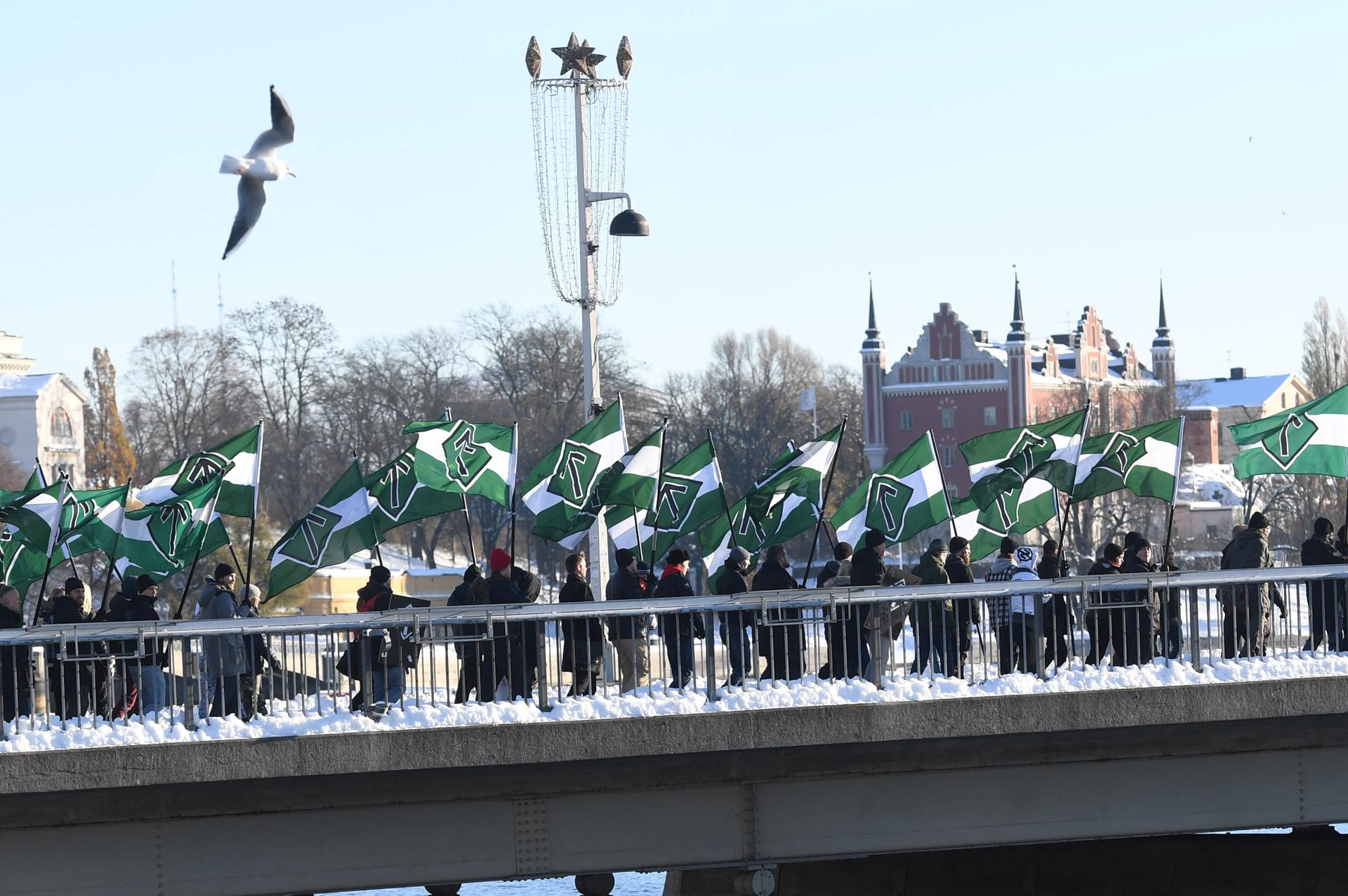 The Nordic Resistance Movement (Nordiska motstandsrorelsens), a Nordic National Socialist organisation, demonstrates in central Stockholm November 12, 2016. 