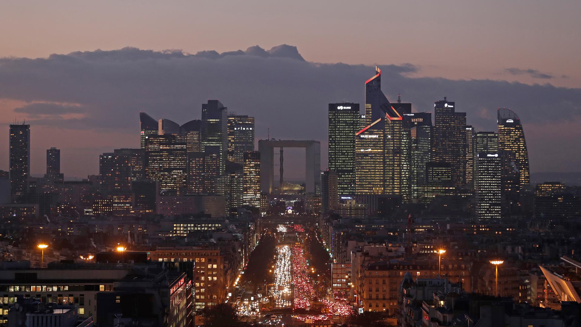 The financial district of Paris, La Defense, at dusk on January 5th 2017