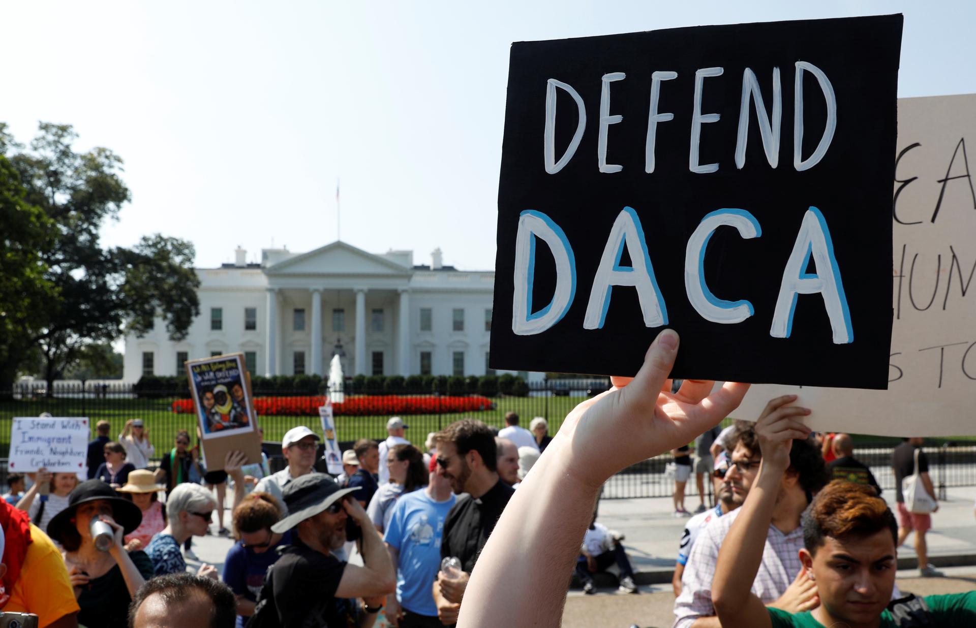 Demonstrators protest in front of the White House after the Trump administration today scrapped the Deferred Action for Childhood Arrivals (DACA).