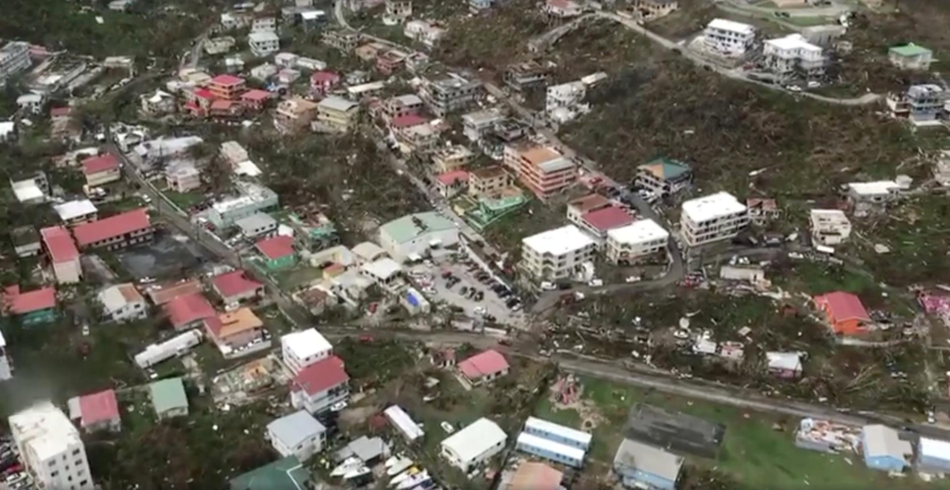 An aerial view of devastation following Hurricane Irma on St Thomas, one of the main US Virgin Islands 