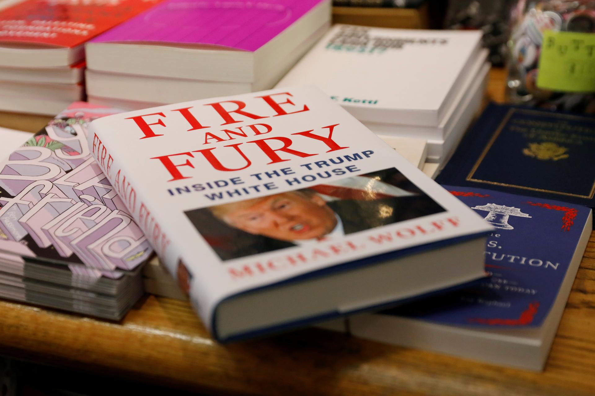 A copy of "Fire and Fury: Inside the Trump White House" at a book store in New York