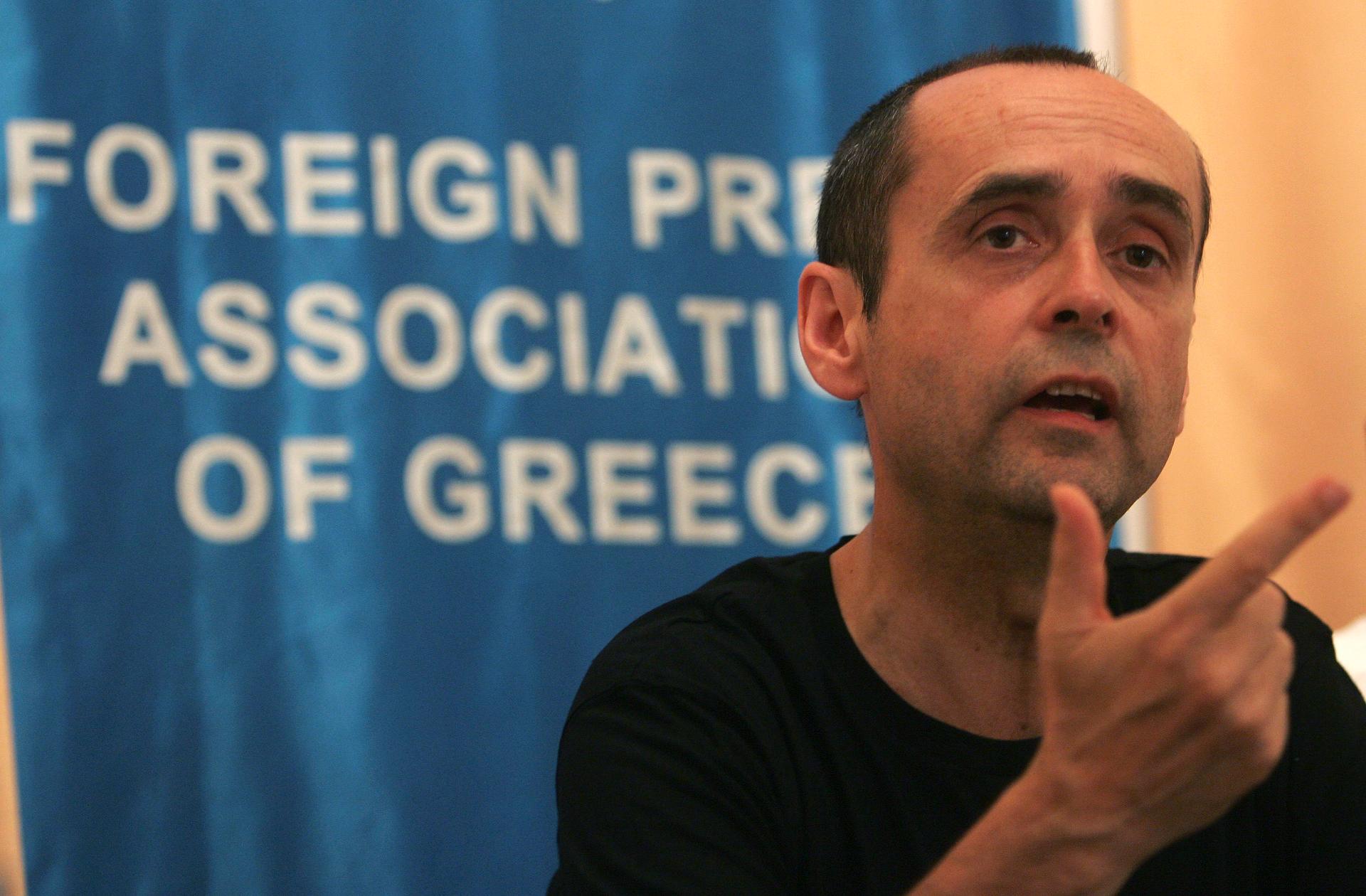 Robert Menard, a journalist from the group Reporters without Borders, speaks at a news conference in Athens May 29, 2008.