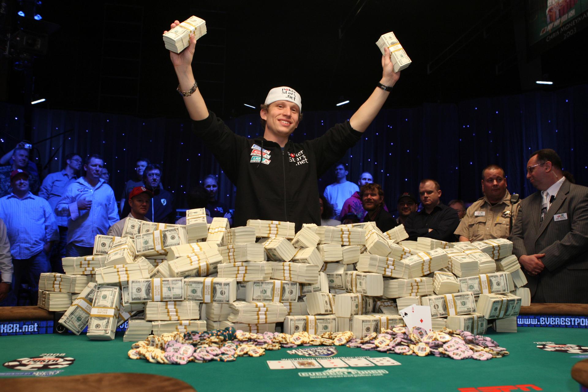 Peter Eastgate of Denmark celebrates after winning $9.15 million during the World Series of Poker at the Rio Hotel and Casino in Las Vegas.