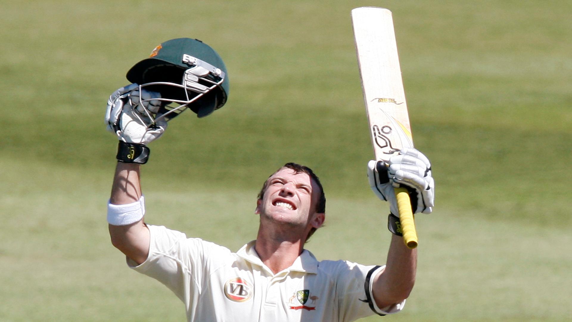 Australia's Phil Hughes celebrates a high score during an international match in 2009. Hughes died on November 27, 2014, after being struck in the neck by a bowled ball during a match in Australia's domestic Sheffield Shield competition.