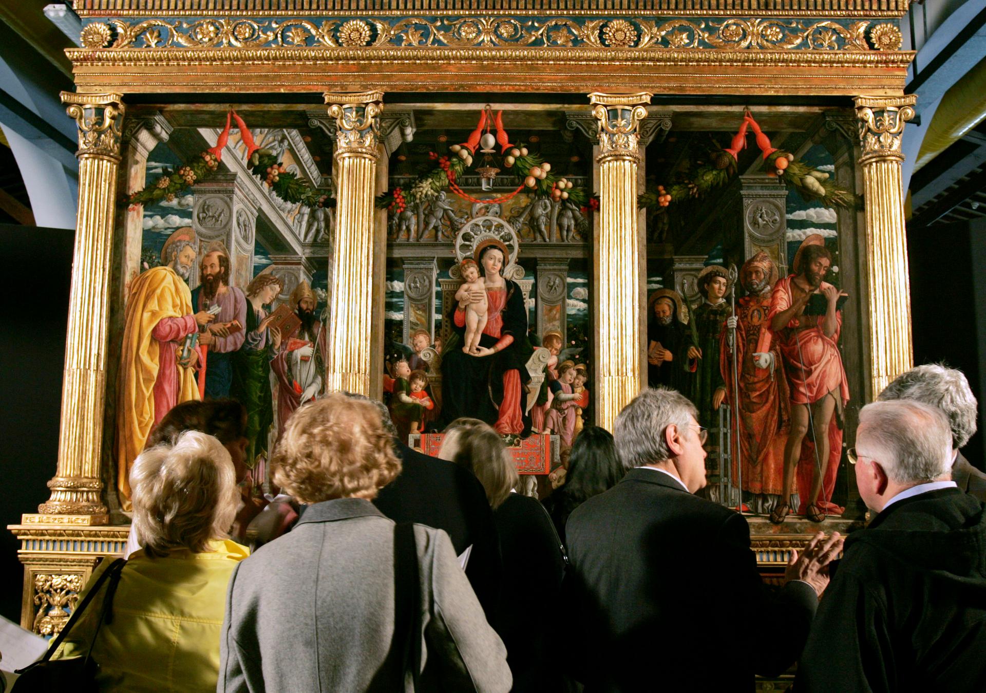 The triptych San Zeno Altarpiece, painted by Venetian Renaissance artist Andrea Mantegna. It is in the Basilica of San Zeno in Verona.