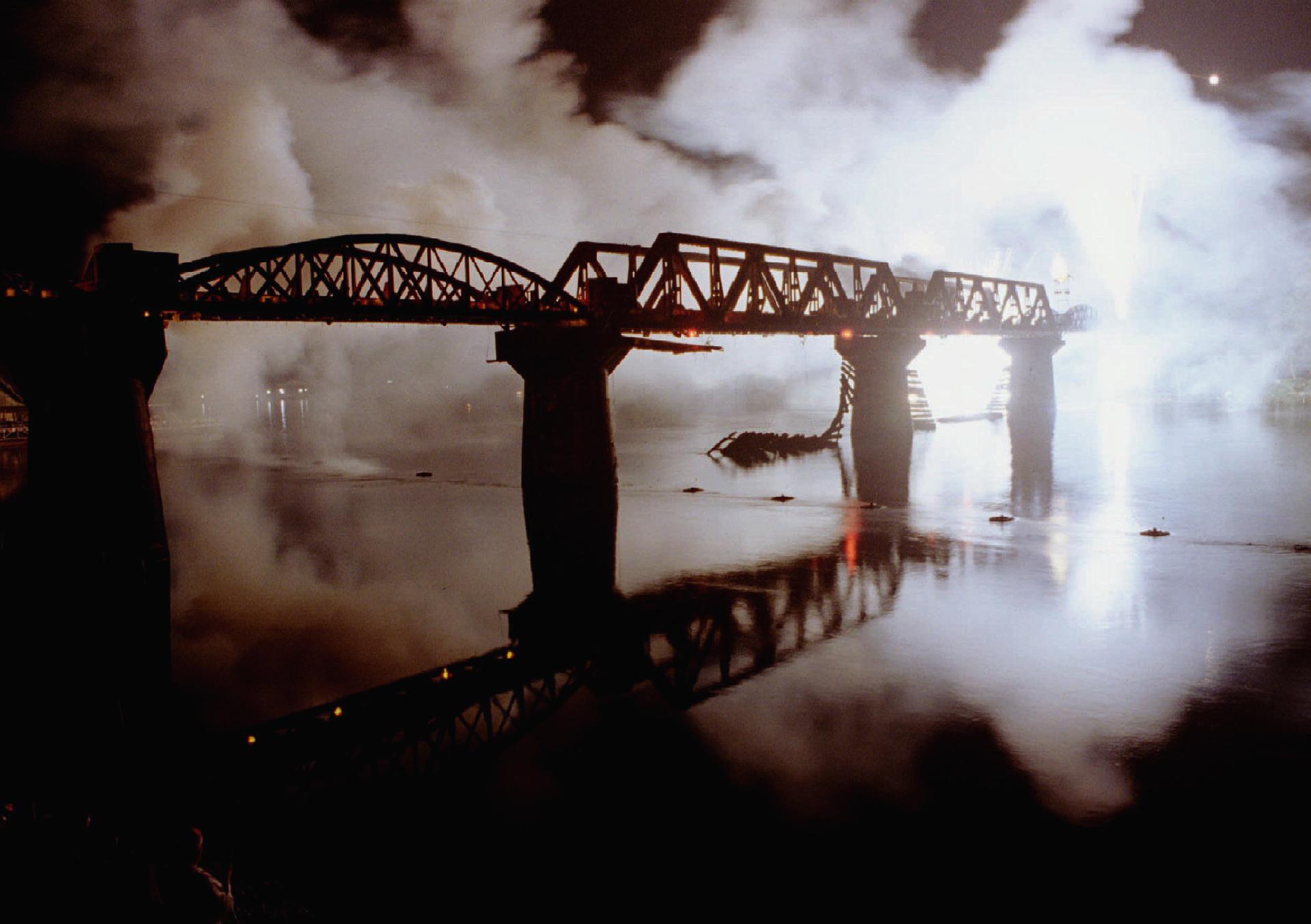 A view of the Bridge on the River Kwai during a light-and-sound show in Kanchanaburi, Thailand, in 1994