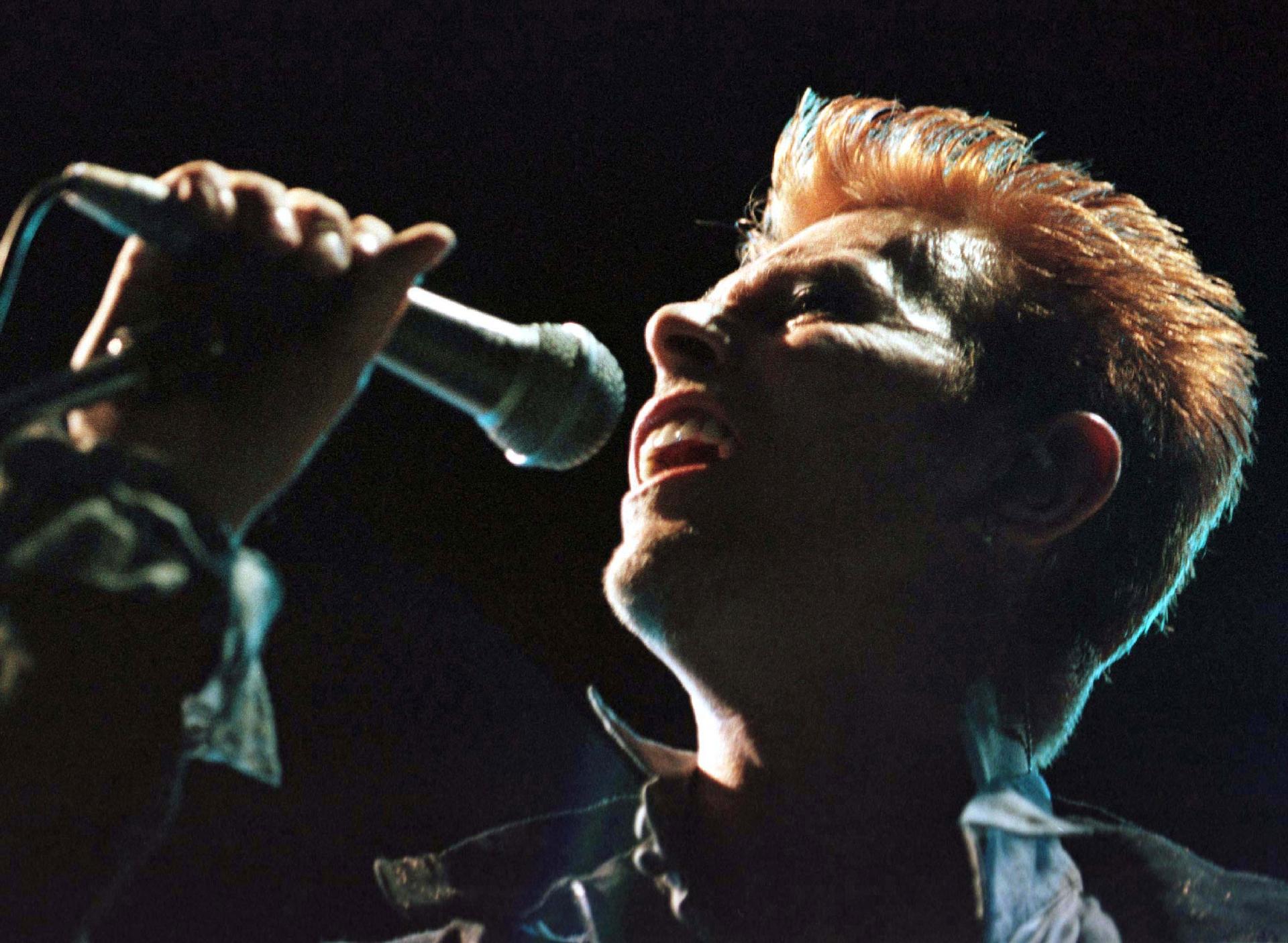 British Pop musician David Bowie performs in front of some 3,000 spectators on stage in St. Poelten, July 14, 1996.