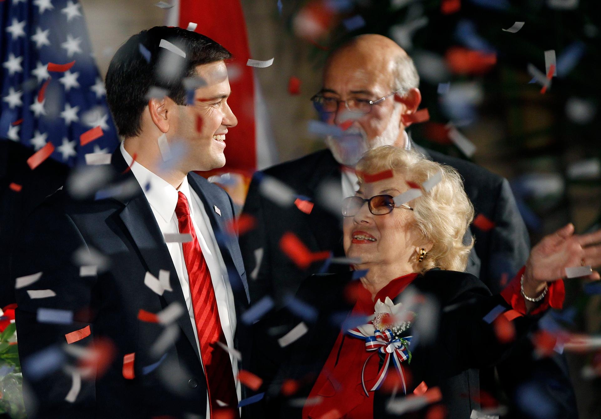 Florida Senator Marco Rubio celebrates his 2010 election win with his mother Oria. 