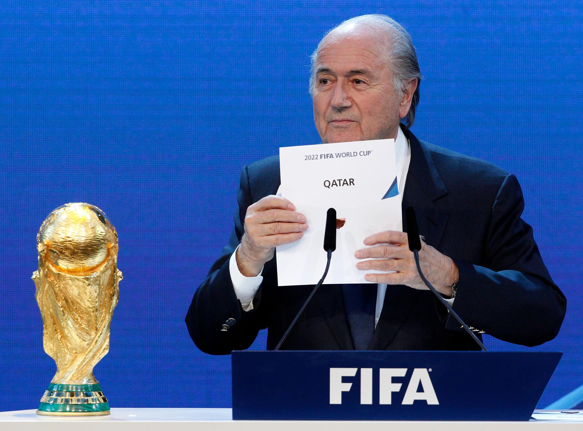 FIFA President Sepp Blatter announces that Qatar will host the 2022 World Cup. The choice has come under growing fire as corruption and labor abuse allegations have mounted.