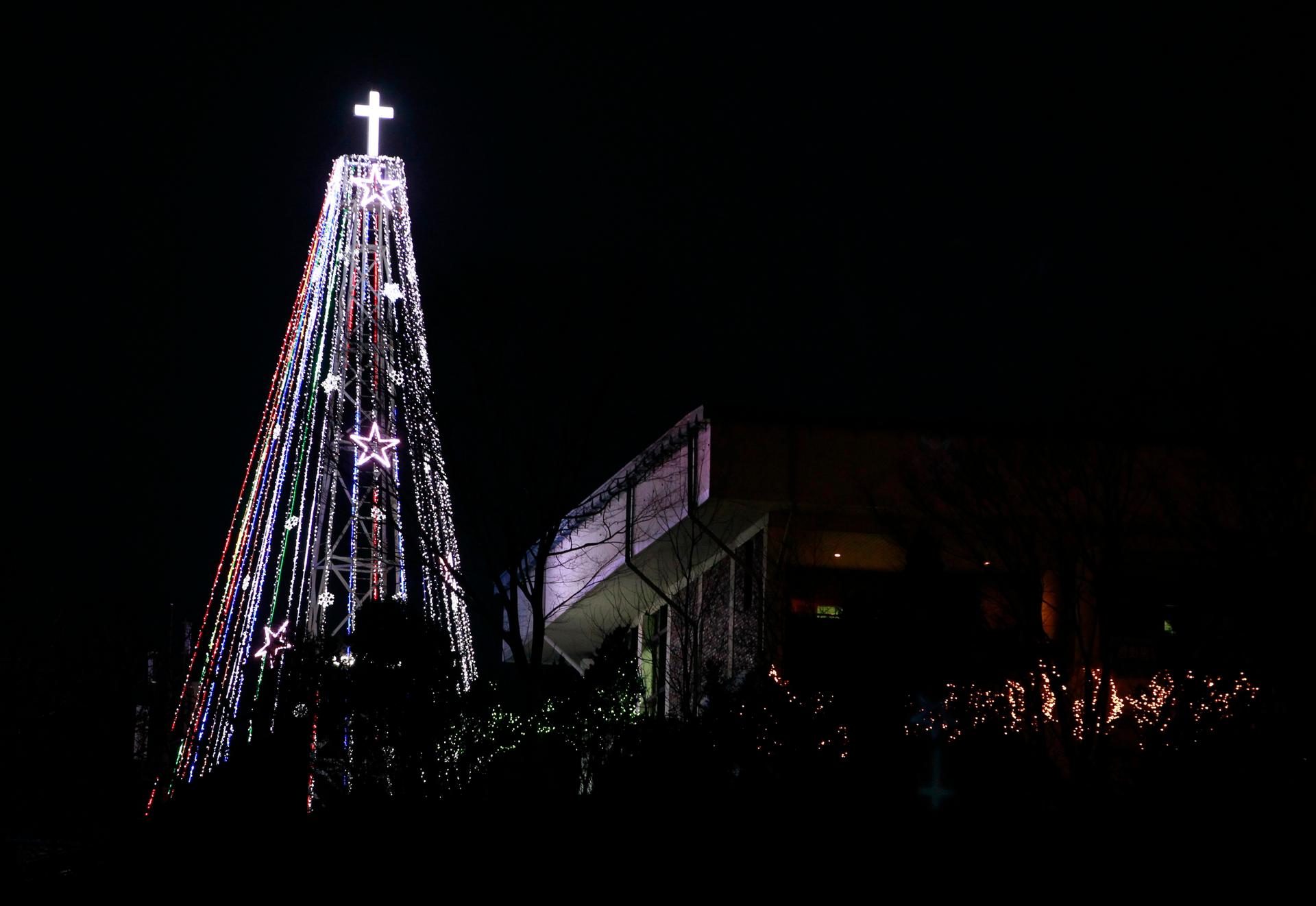 A Christmas'tree' just south of the demilitarised zone (DMZ) separating the two Koreas in Gimpo, west of Seoul as seen on December 21, 2010