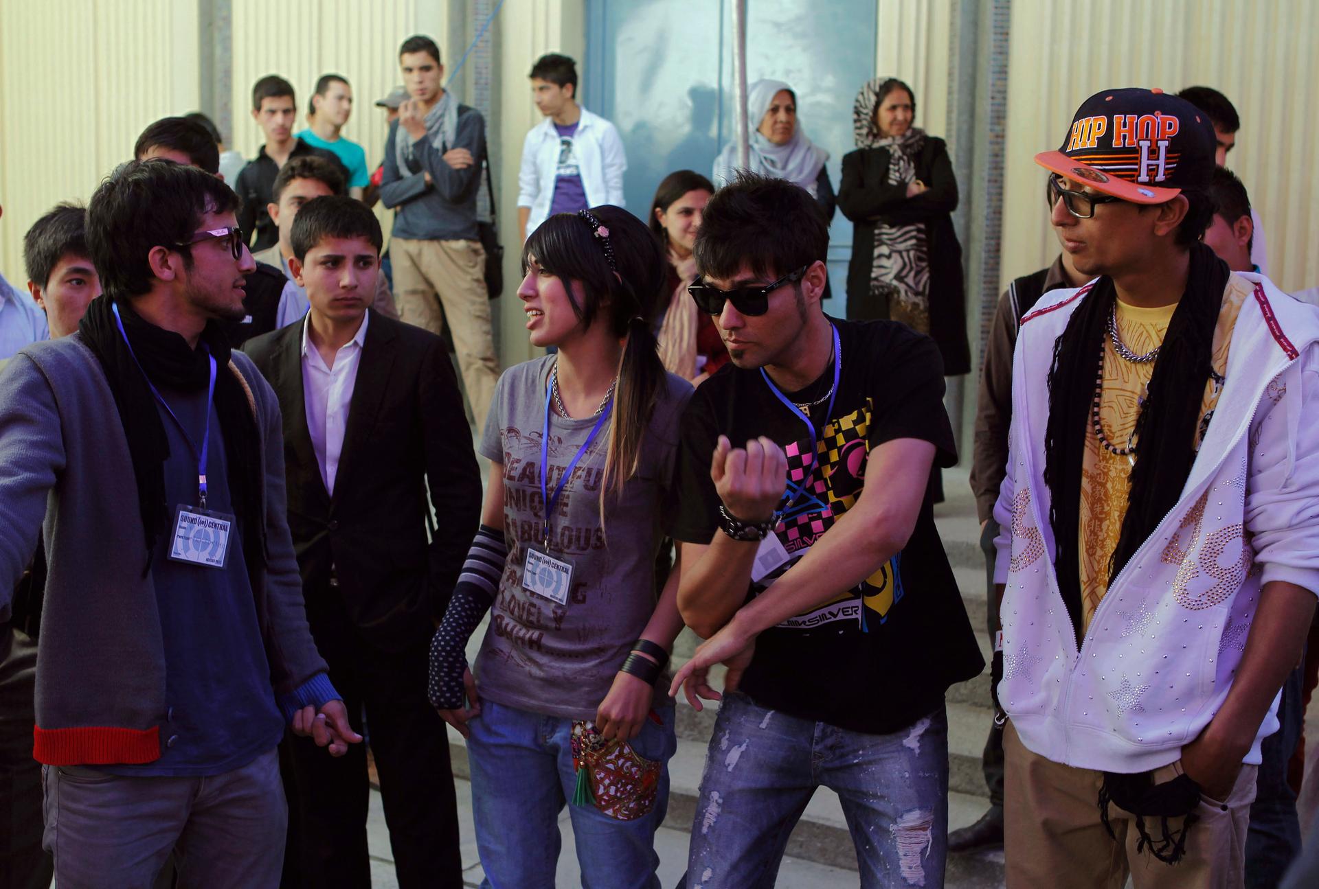 Afghan rappers attend during the Sound Central music festival in Kabul May 1, 2013.