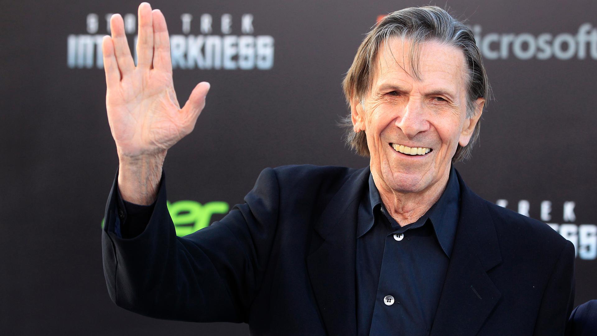 Leonard Nimoy, cast member of the new film "Star Trek Into Darkness," poses as he arrives at the film's premiere in Hollywood on May 14, 2013.