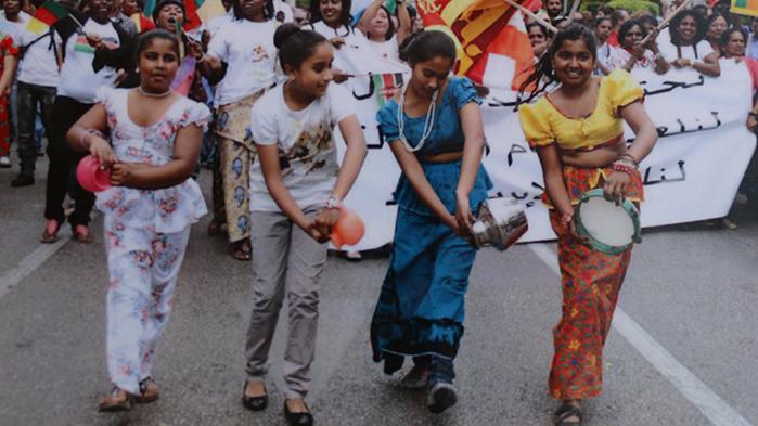 Rainey takes part in a Sri Lankan parade in Lebanon.