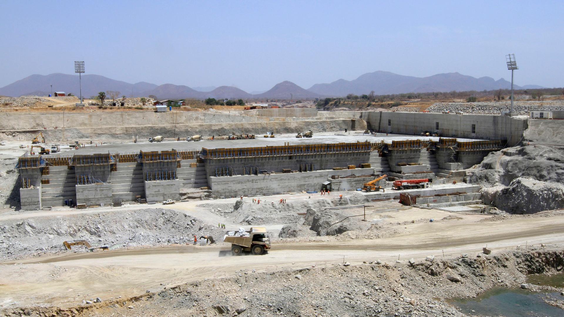 Ethiopia's Grand Renaissance dam on the Blue Nile, shown under construction in March of 2014. Egypt claims most of the water in the 4,000 mile-long river that it shares with 10 other countries, and fears the $4.7 billion Renaissance dam will reduce the wa