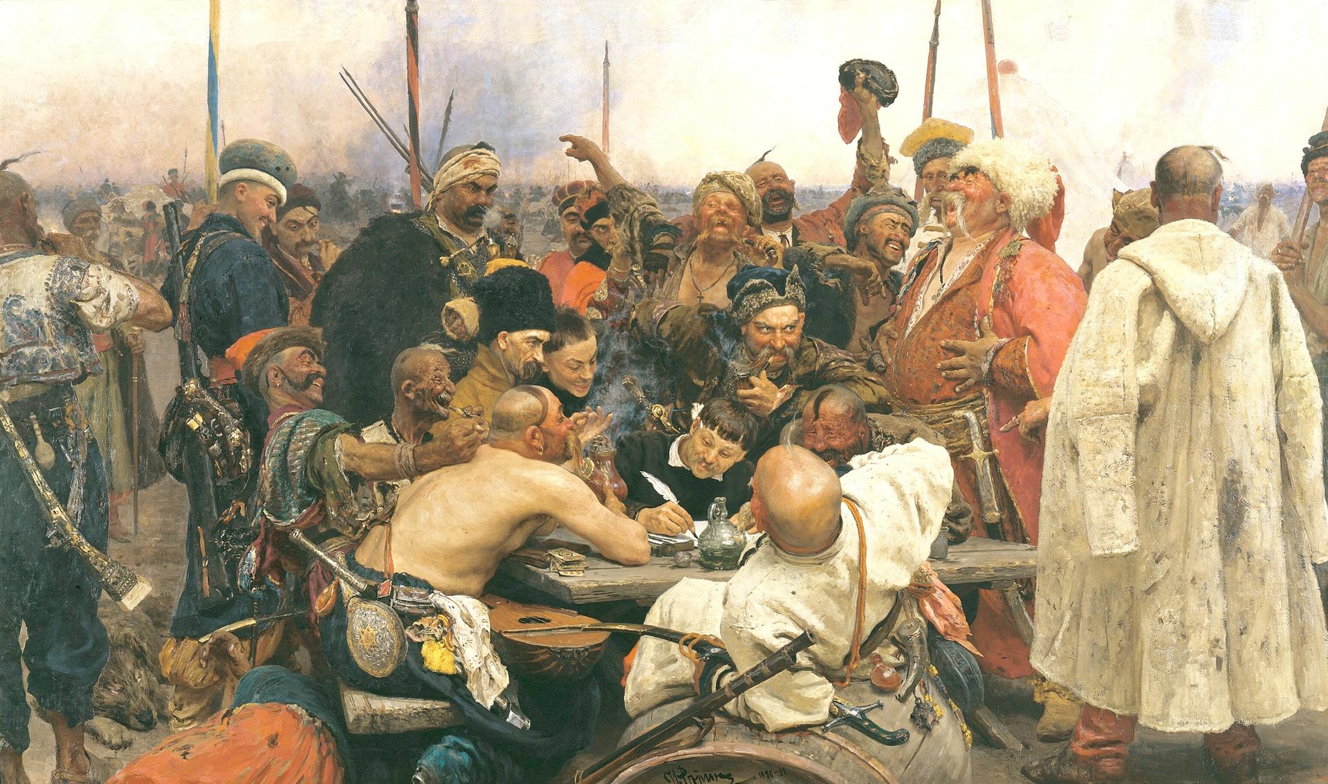 Early Ukrainian diplomacy. The Zaporozhian Cossacks reply to the Sultan of Turkey, by 19th century Russian artist, Ilya Repin. Ukraine has always been vulnerable to more powerful neighbors.   