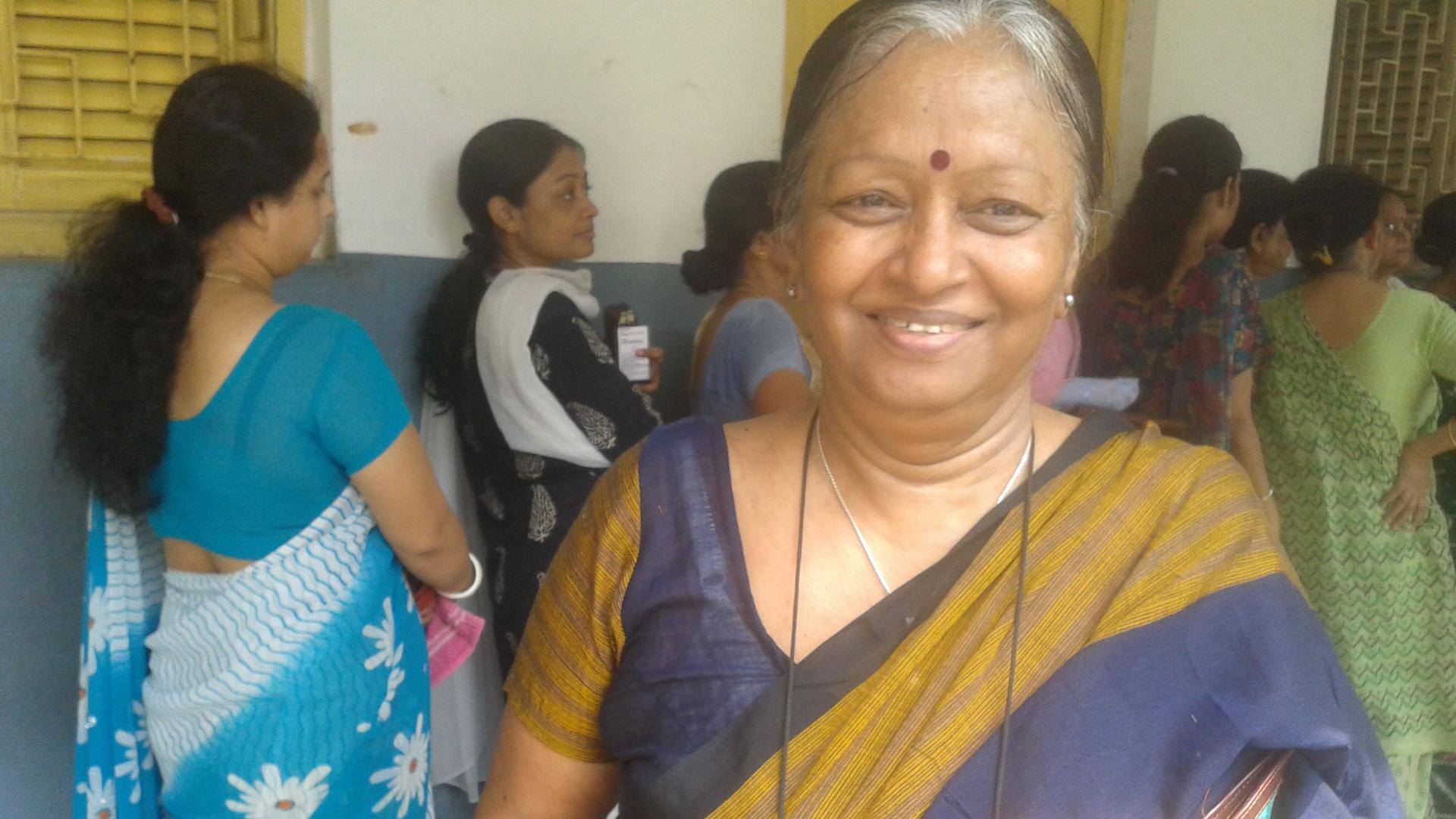 Reporter Rhitu Chatterjee's mother went to the polls to cast her vote Monday in Kolkata.