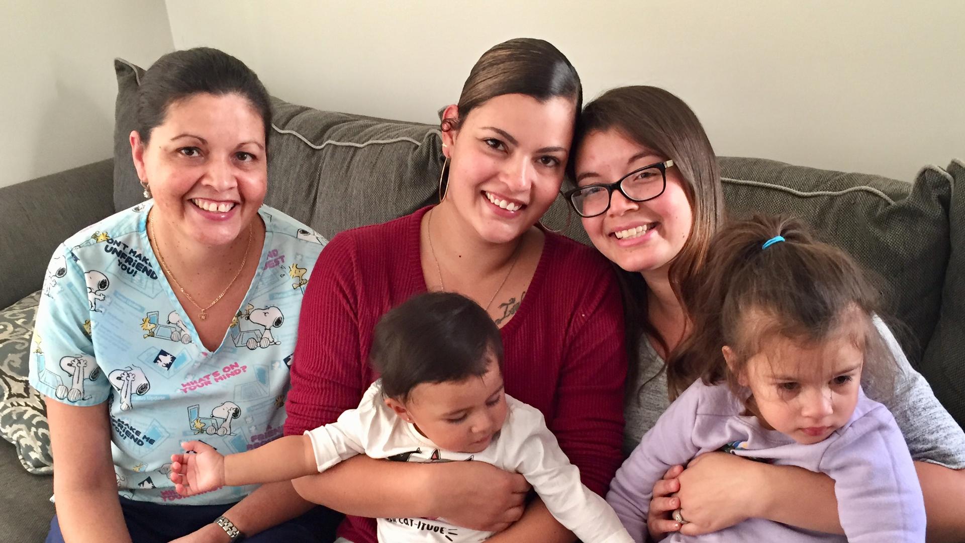 Janet Franceschini Colon (left), Jennifer Santos Franceschini (middle), Jenelyn Santos (right) and Jennifer's two daughters are pictured. 