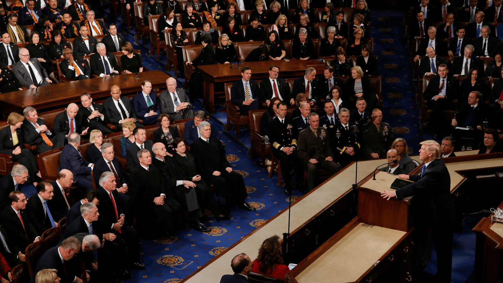 US President Donald Trump delivers his State of the Union address to a joint session of the US Congress on Capitol Hill in Washington, Jan. 30, 2018.