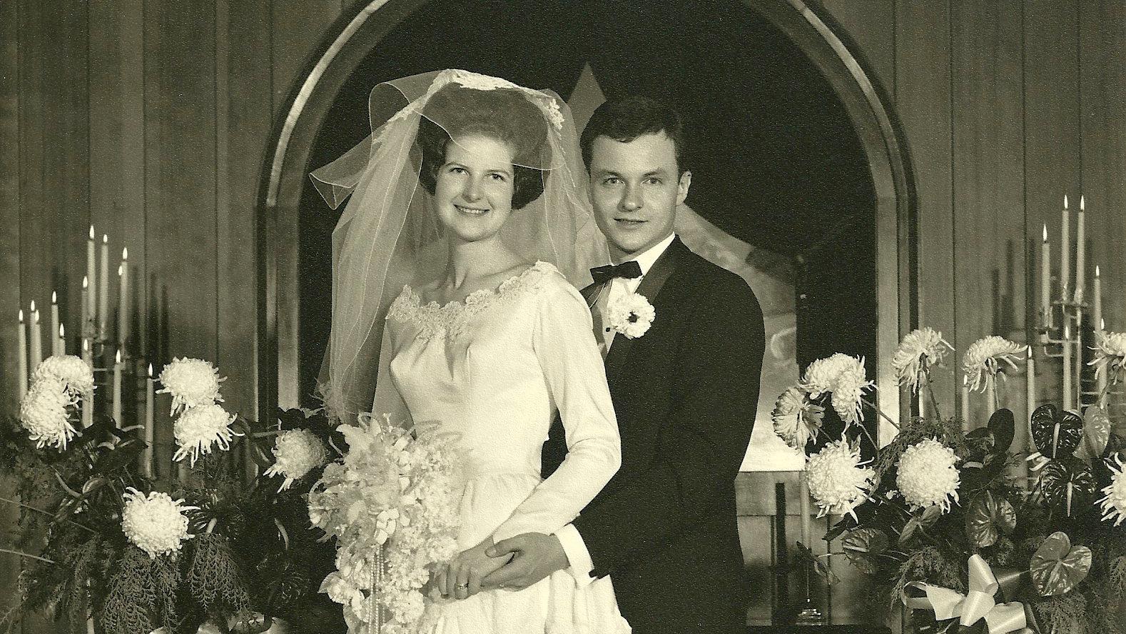 Mary and Royce Thorpe pose at their wedding on December 18th, 1965.