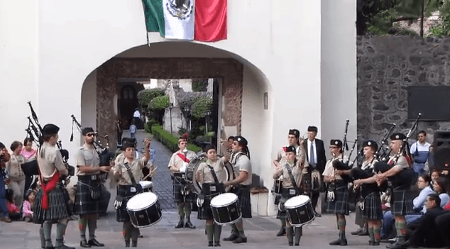 A bagpipe band in Mexico plays in honor of the San Patricios.