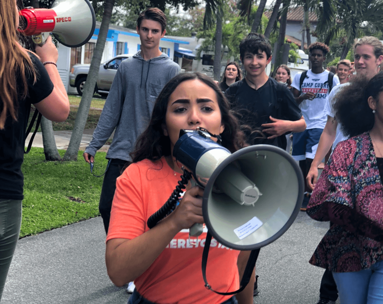 Camila Duarte rallies her fellow students at Pompano Beach High School