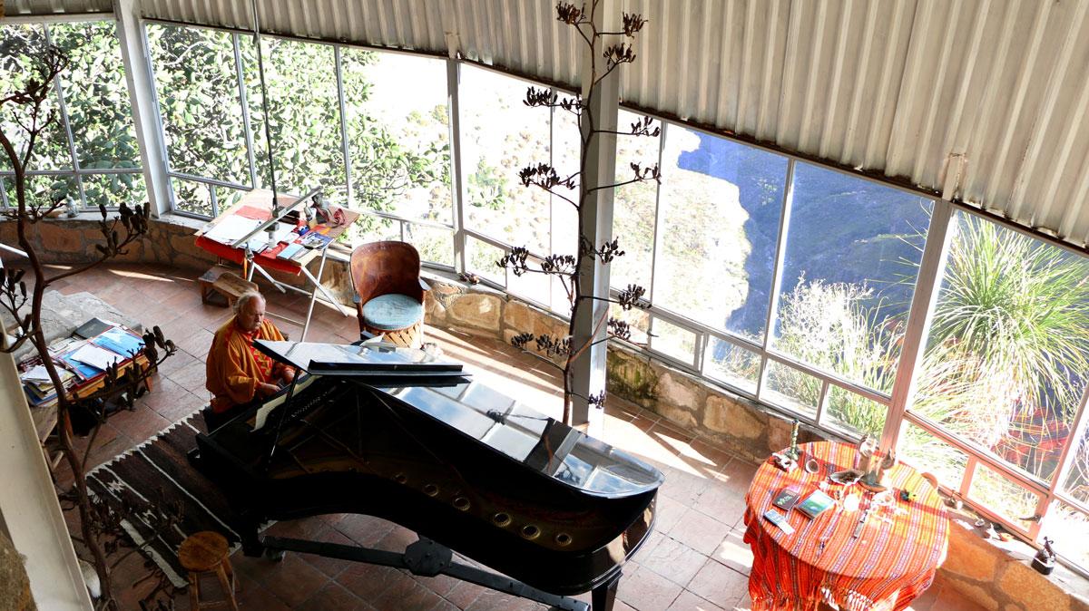 Romayne Wheeler's Steinway & Sons grand piano was transported from the city of Guadalajara and now sits inside his home on the edge of a cliff in the Sierra Tarahumara.