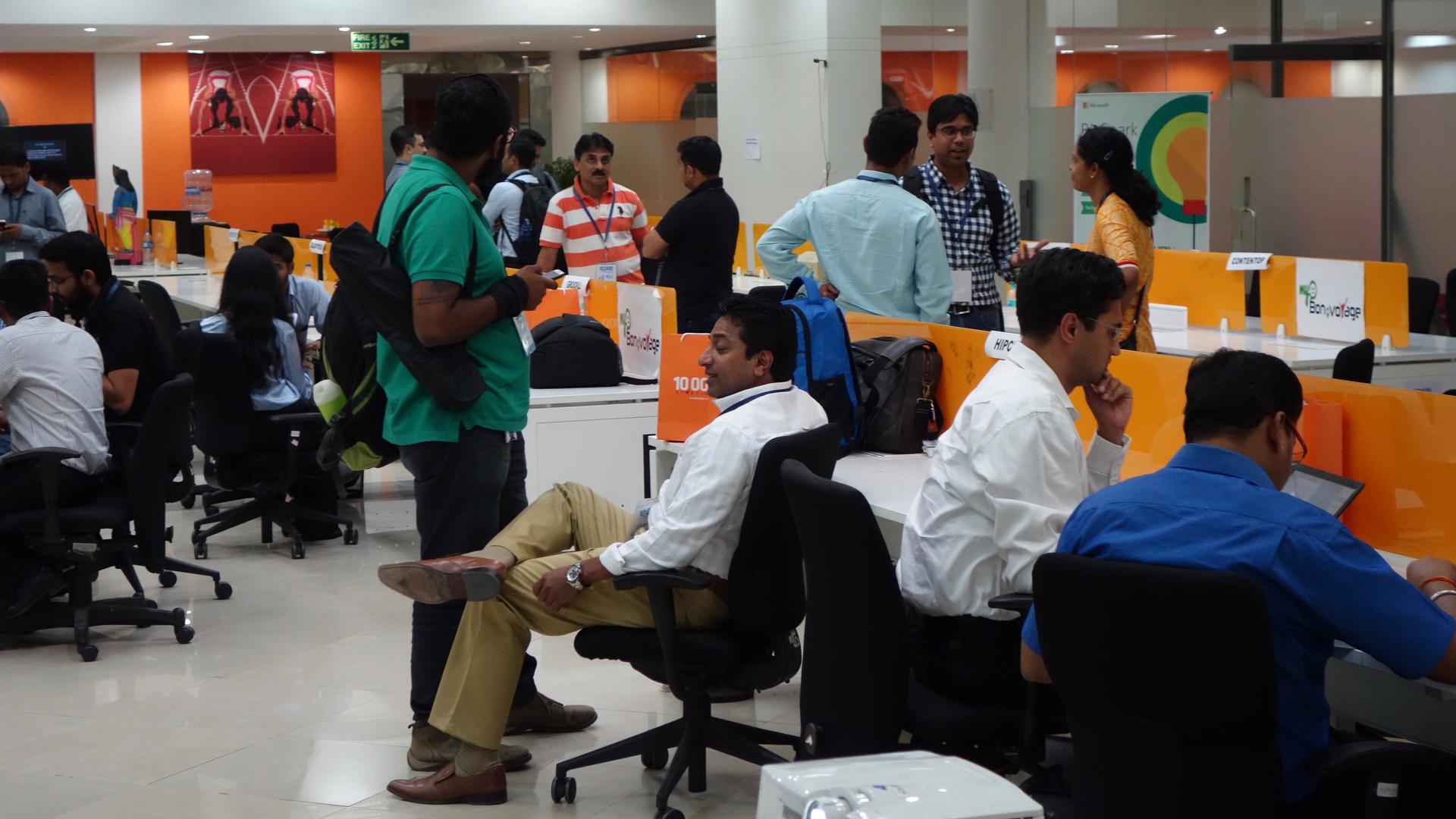 Entrepreneurs exchange ideas in Bangalore's government-funded Startup Warehouse