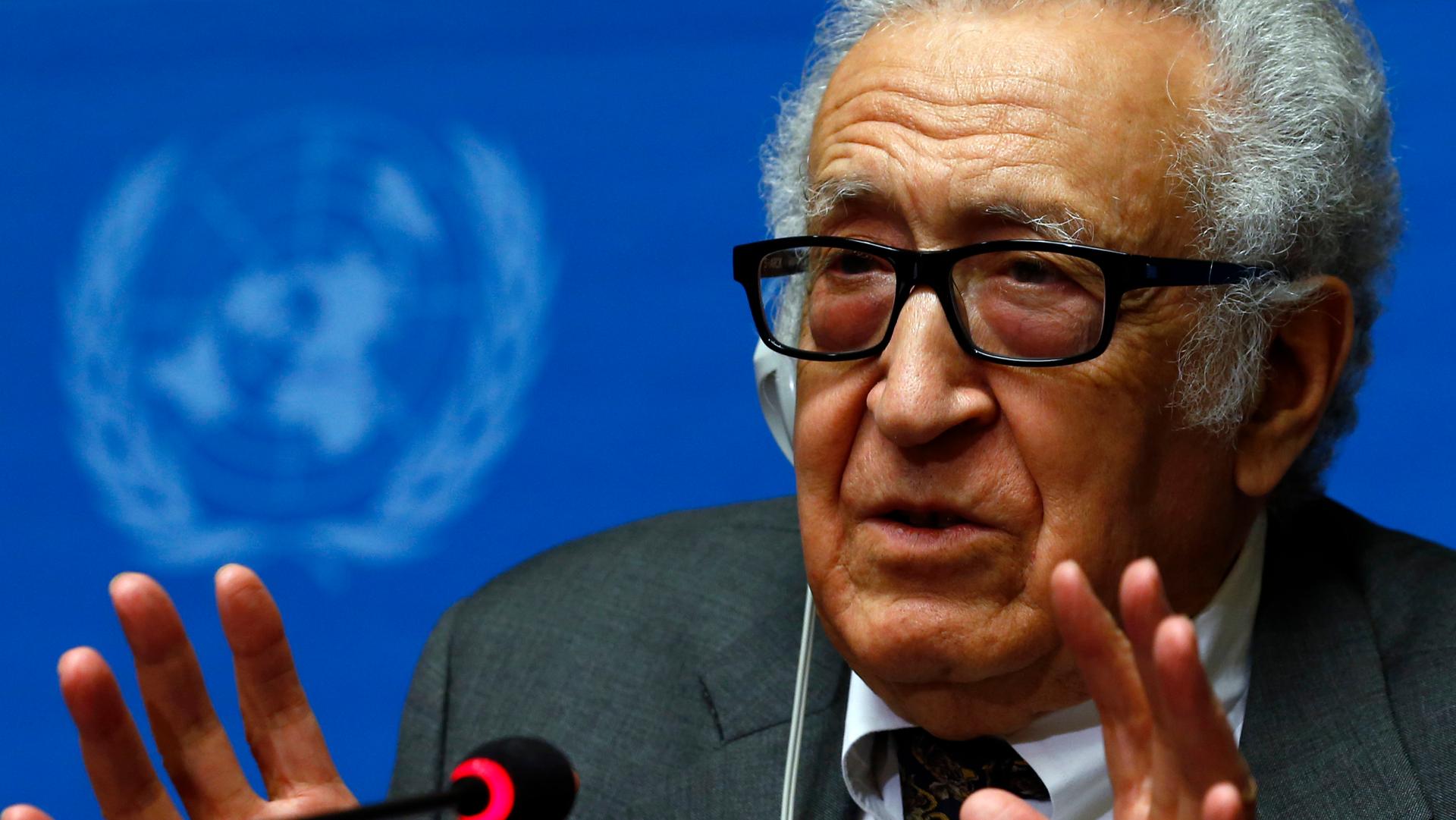 UN-Arab League envoy for Syria Lakhdar Brahimi addresses a news conference at the United Nations European headquarters in Geneva.