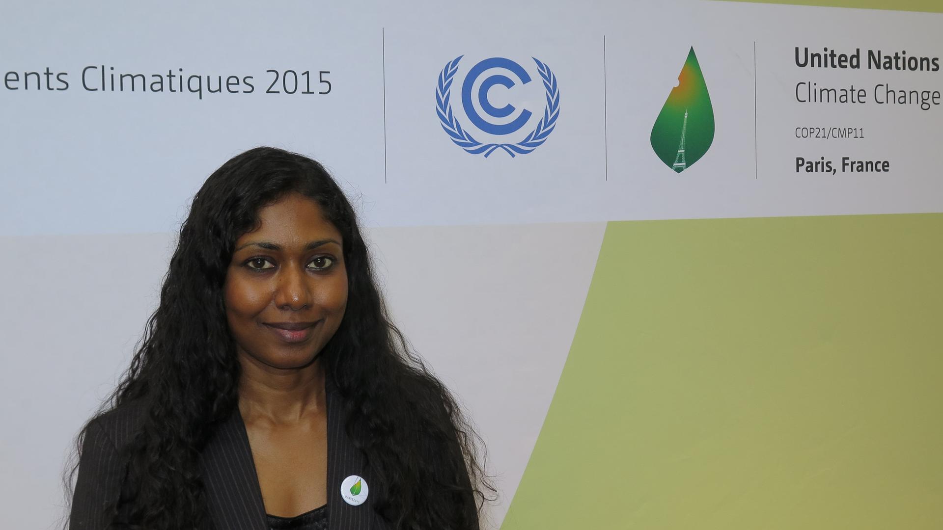 Former Maldives deputy UN ambassador Thilmeeza Hussain at the global climate conference in Paris in December, 2015, just before the adoption of the landmark Paris Agreement. With a suddenly very different political environment in the US, Hussain says clim