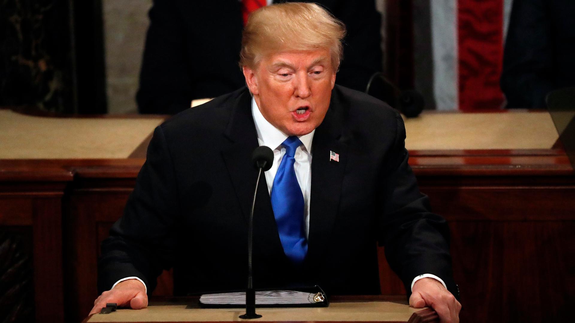 President Donald Trump delivers his State of the Union address to a joint session of the US Congress, Jan. 30, 2018.