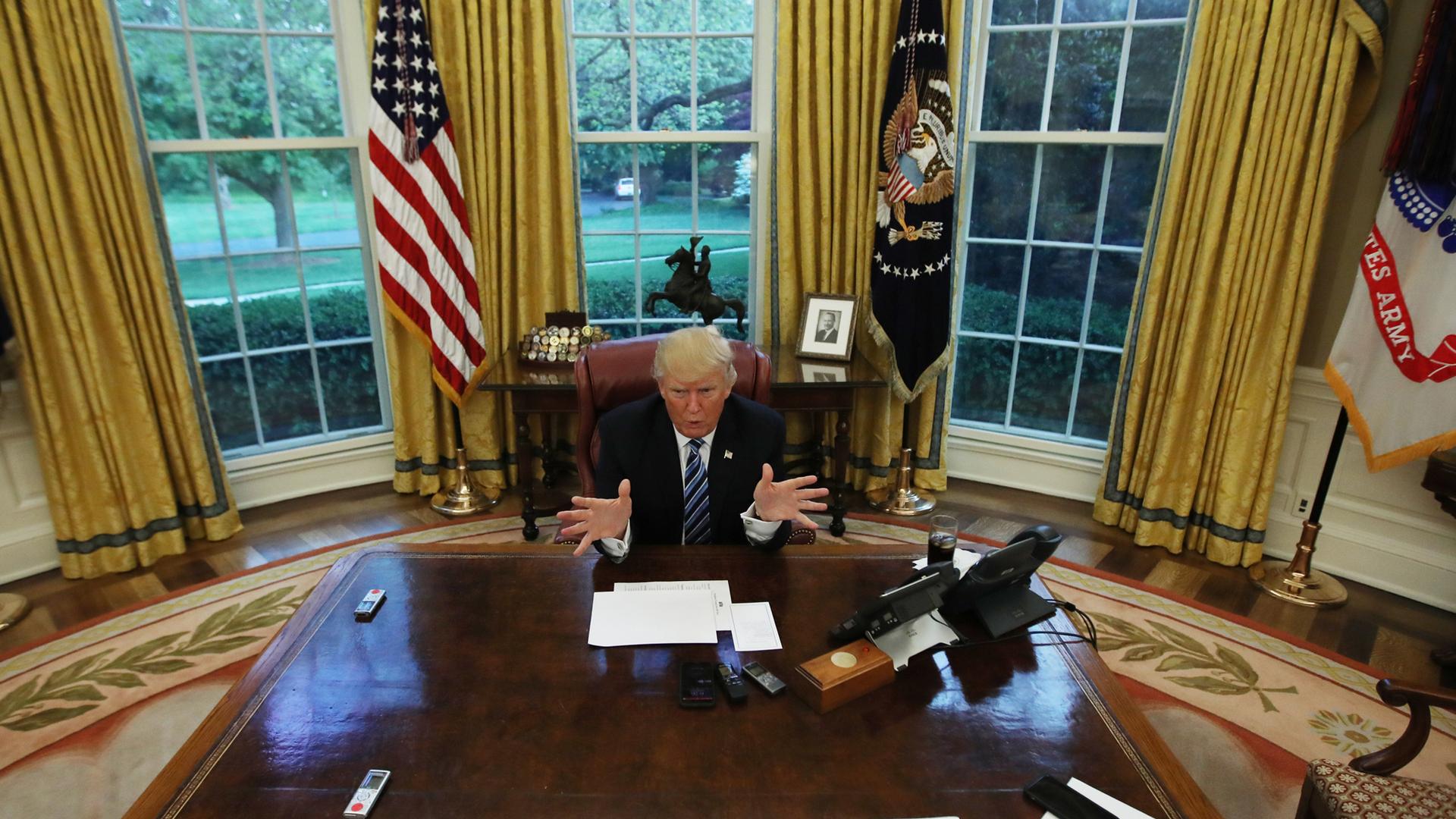 President Donald Trump in the Oval Office, April 27, 2017. 