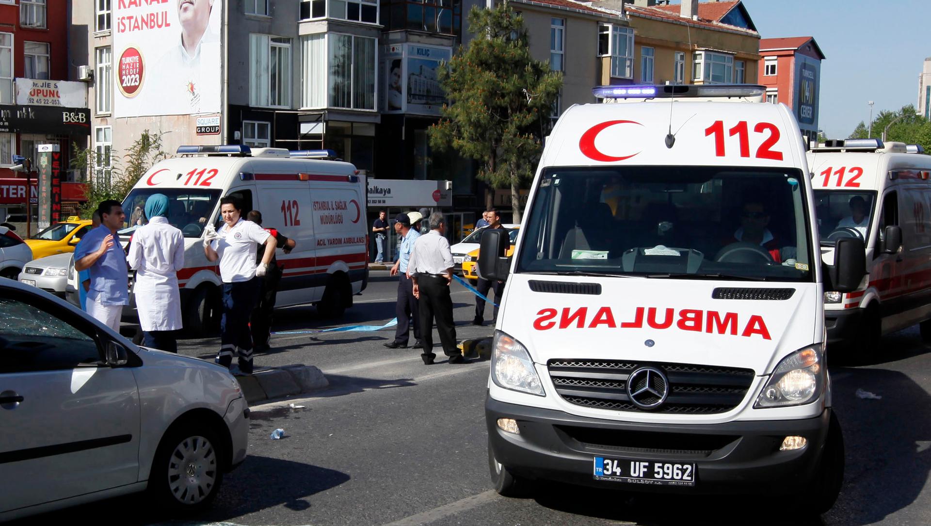 Ambulances arrive following an explosion in Istanbul.