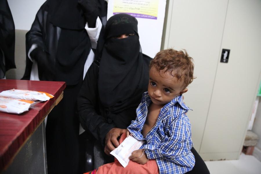 Ahmed, 3 years old, in a hospital in Hajjah receiving treatment for moderate acute malnutrition.