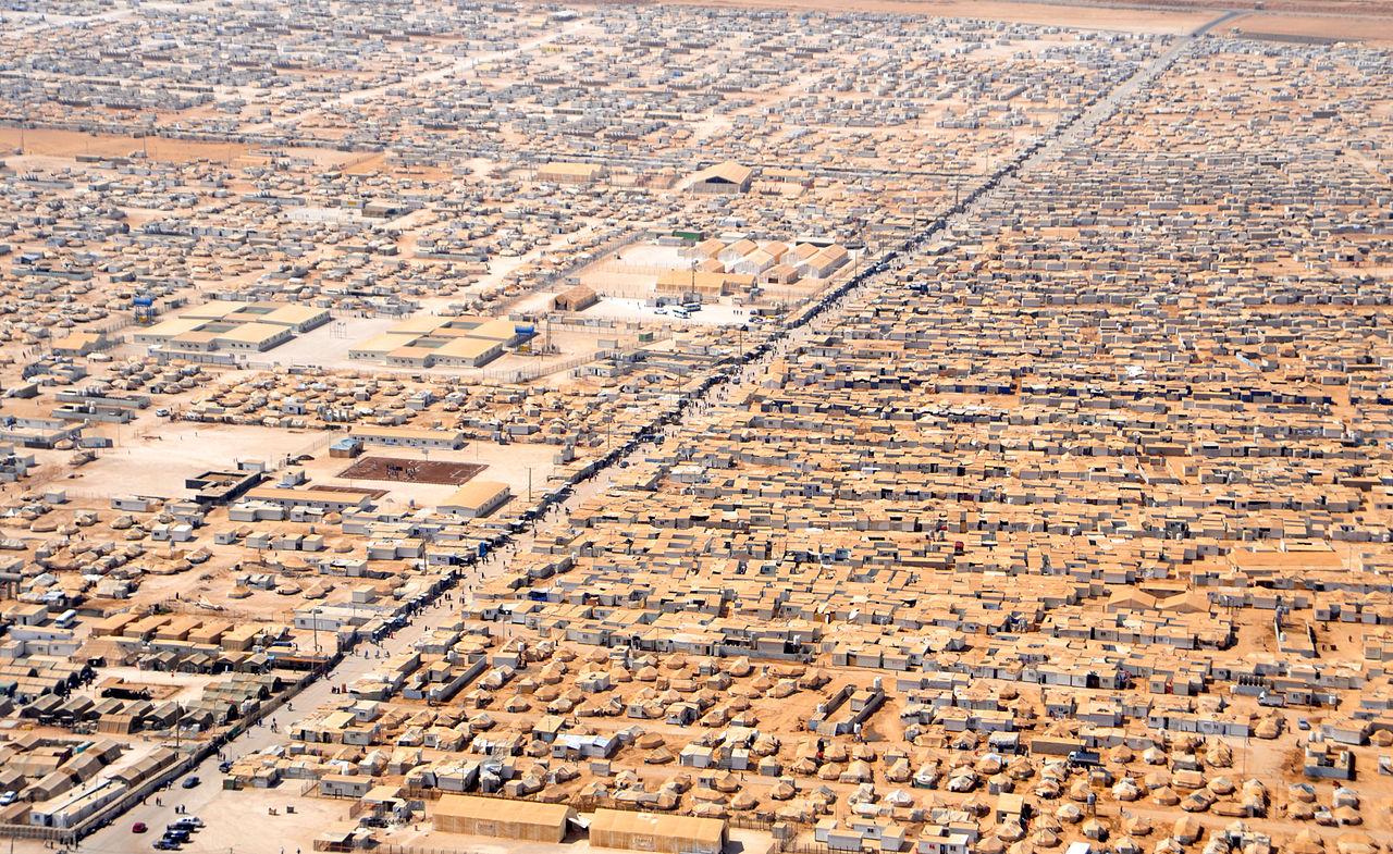 An arial view (2013) of the Za'atri camp in Jordan for Syrian refugees as seen from a helicopter.