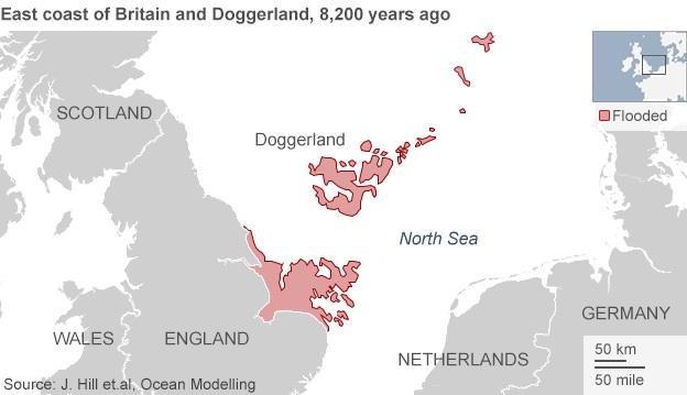 Eastern England and Doggerland, 8200 years ago.