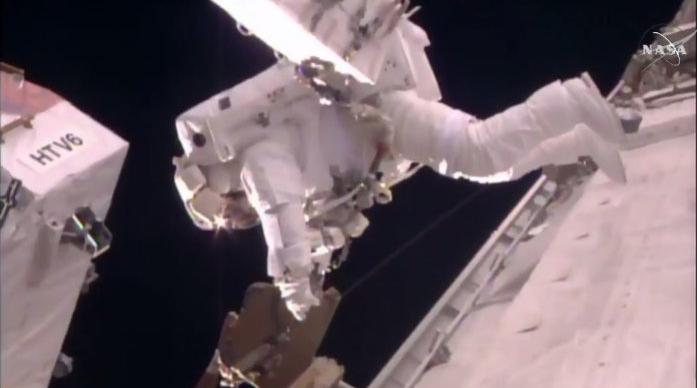 French astronaut Thomas Pesquet on his first spacewalk on Jan. 13.