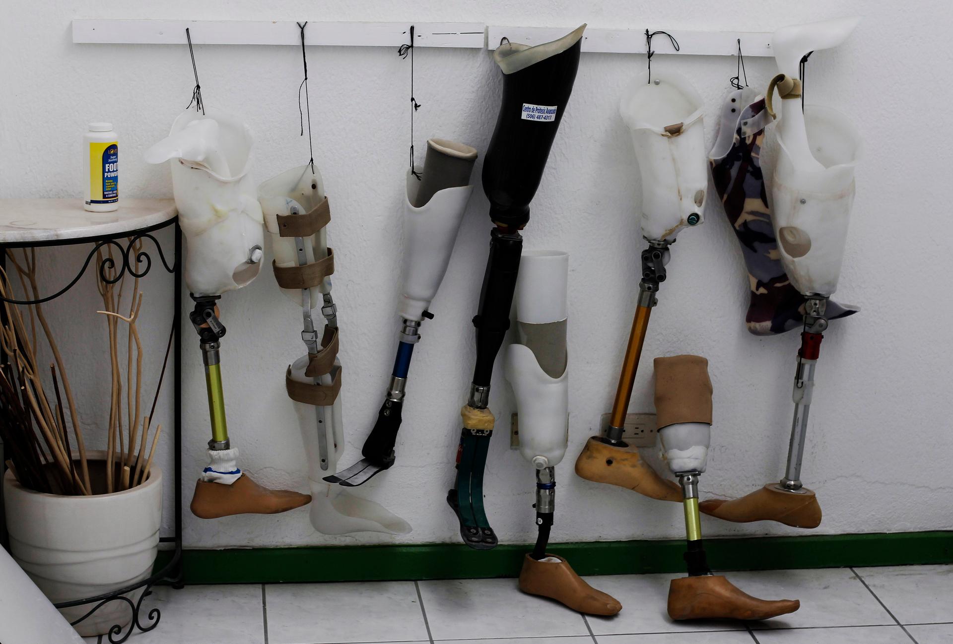 Used prosthetic legs are seen at the Center of Advanced Prosthetics in San Jose