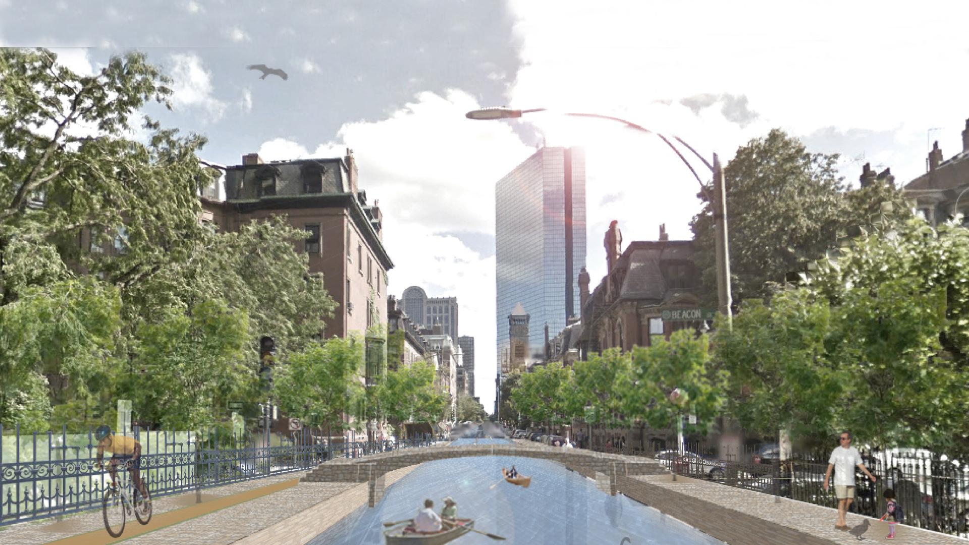 This artistic rendering of a canal system in the Back Bay neighborhood of Boston has people talking about climate change.