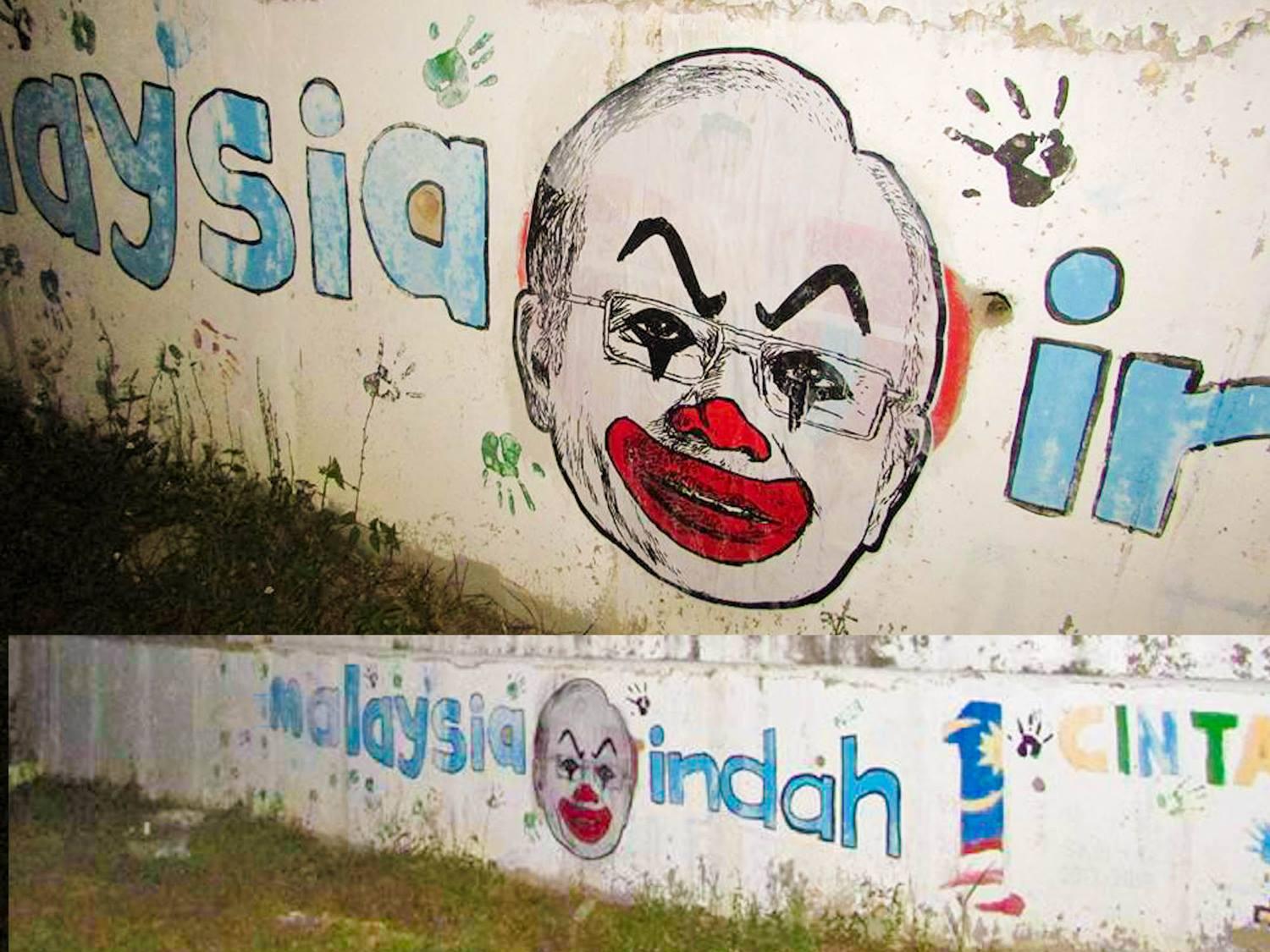 A Malaysian artists's caricatures of  the scandal plagued prime minister as a sinister clown have spurred a wider protest.