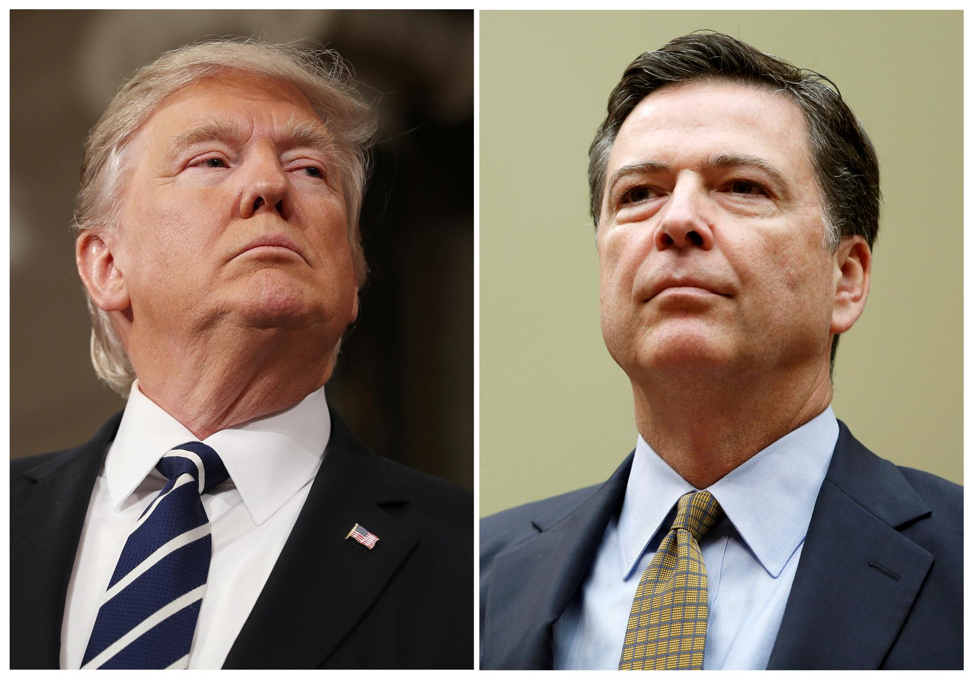 A combination photo shows US President Donald Trump and fired FBI Director James Comey.