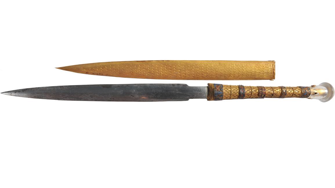 King Tut's dagger, with iron blade, gold handle and rock crystal pommel