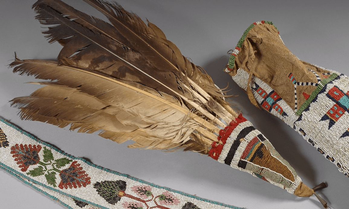 19th century period Native American Feathers,leather,and beads 
