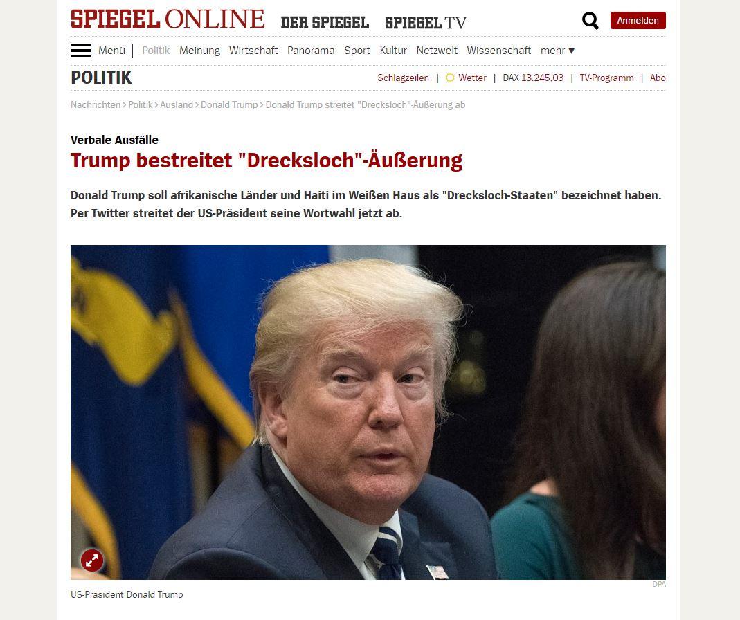A screenshot of the headline from Germany's Speigel.